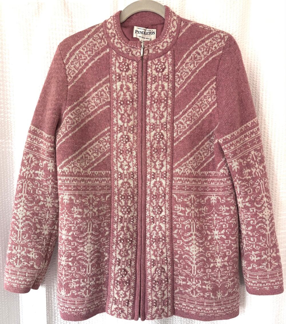 Pendleton Womens M 100% Lambswool Full Zip Sweater Jacket Fair Isle Grannycore